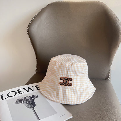 BUCKET HAT MODEL 652076 IN ORANGE & WHITE GINGHAM FABRIC