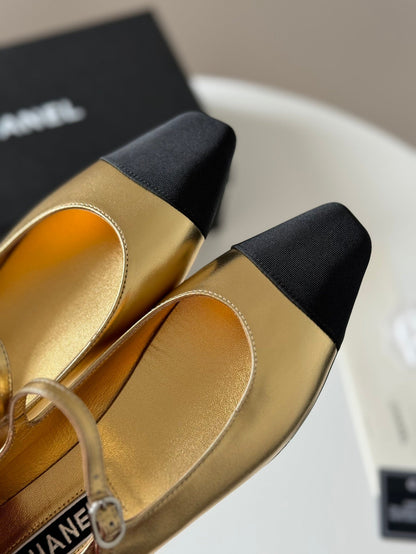 MARY JANE GOLDEN MIX BLACK CALFSKIN