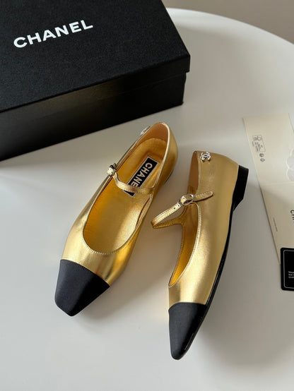 MARY JANE GOLDEN MIX BLACK CALFSKIN