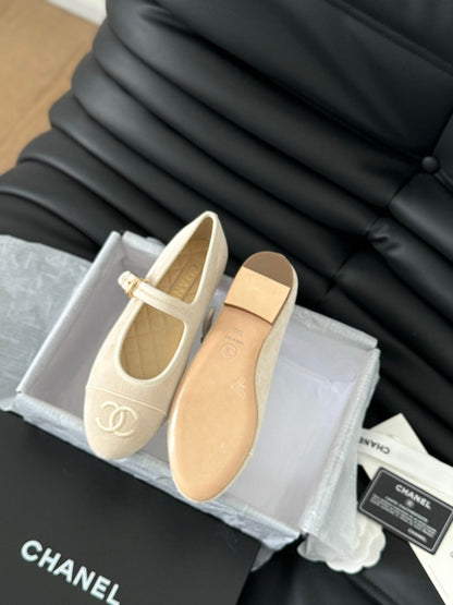 MARY JANE SHOES BEIGE CREAM CORDUROY TWILL FABRIC