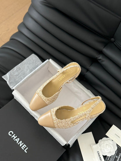 CLASSIC HIGH SLINGBACK CORN YELLOW TWEEDS AND CALFSKIN