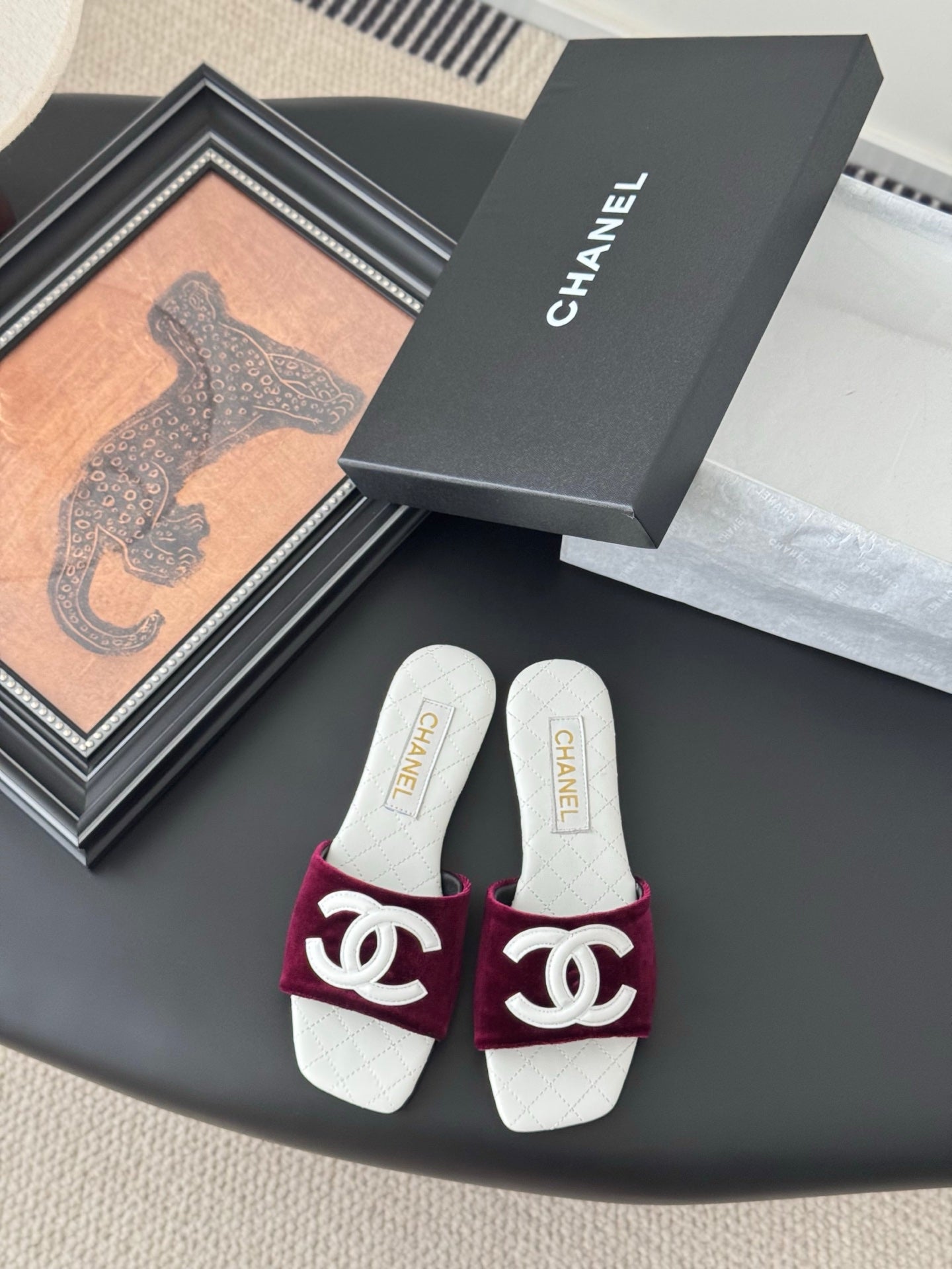 SLIPPER IN WHITE CALFSKIN MIX RED VELVET