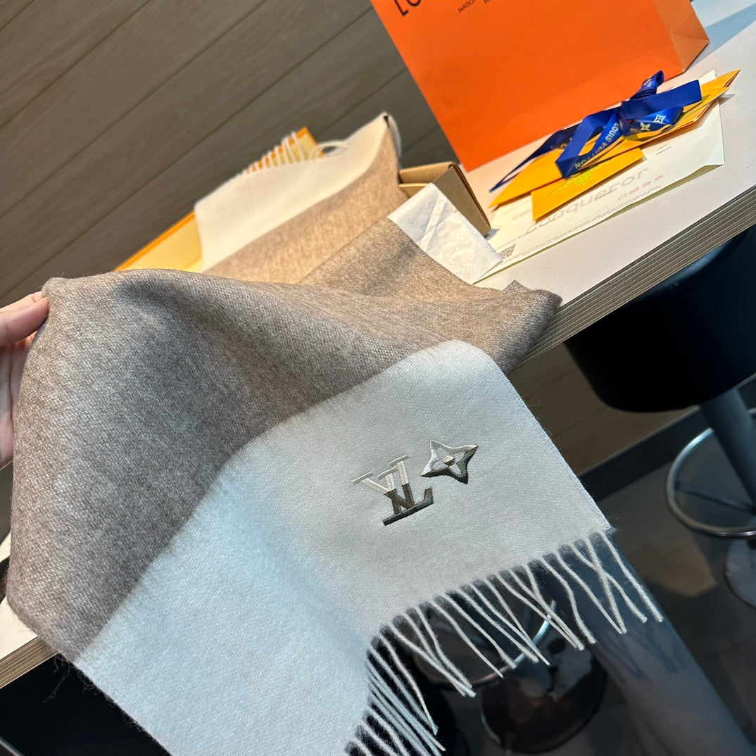 SCARF 185 CM IN MEDIUM BROWN MIX WHITE CASHMERE 390093