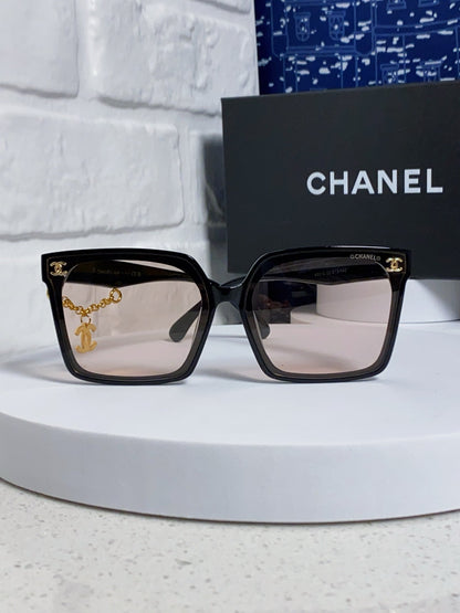 SQUARE SUNGLASSES 641807 IN BLACK ACETATE LIGHT BROWN LENSES