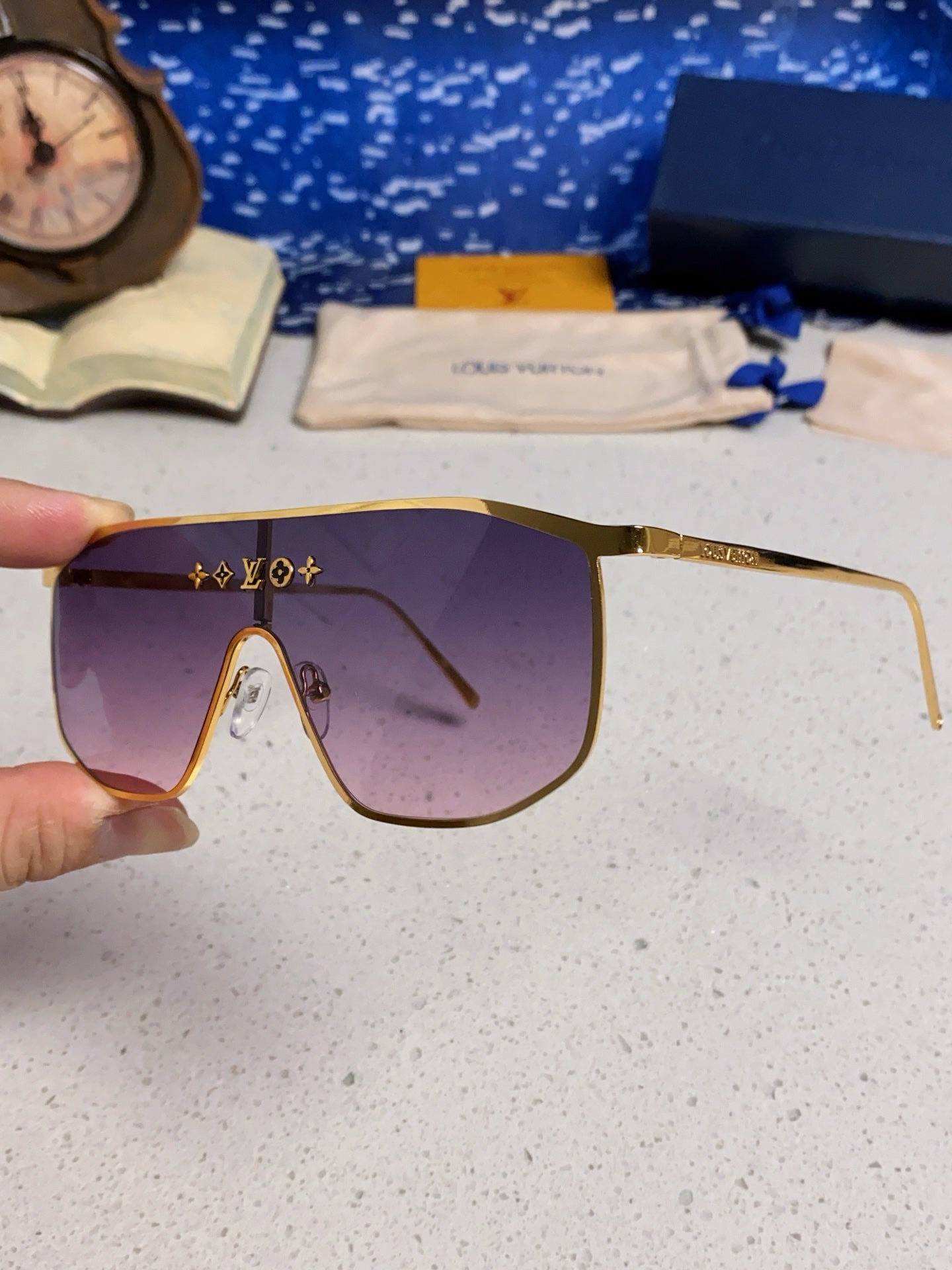 GOLDEN MASK SUNGLASSES 582731 IN GOLD METAL PURPLE SMOKE LENSES