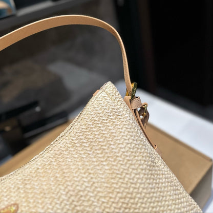 CROCHET SHOULDER BAG 38 IN BEIGE WOVEN RAFFIA