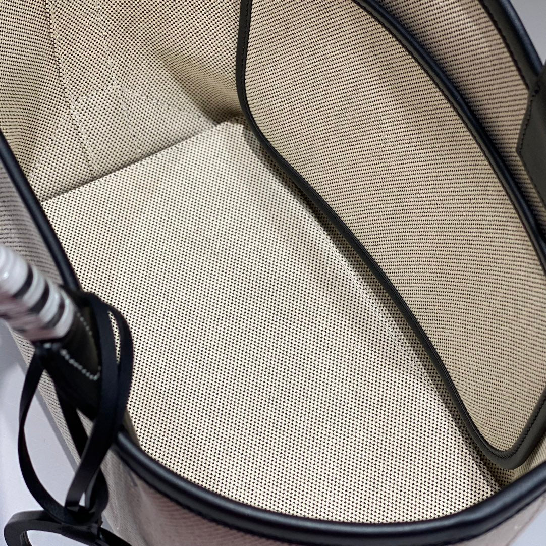 STEEPLE 28 BAG IN OFF-WHITE H CANVAS AND BLACK SWIFT CALFSKIN
