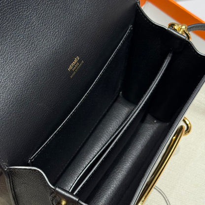 HM ROULIS 18 MINI BAG IN BLACK CALFSKIN GOLD-TONE HARDWARE