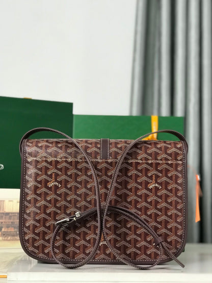 BELVEDERE MM BAG 28 IN BROWN GOYARDINE CANVAS AND CALFSKIN