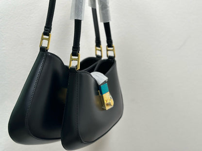 CLEO SHOULDER BAG 26 IN BLACK BRUSHED LAMBSKIN GOLD HARDWARE