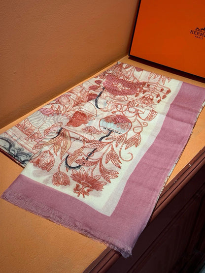 EXOTIC PARADISE CASHMERE SCARF 200 CM CREPE PINK MIX COLORFUL CASHMERE