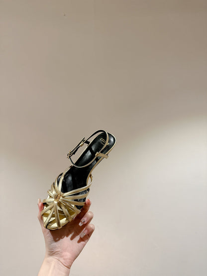 TRIOMPHE SANDAL 85 MM IN GOLD LAMBSKIN