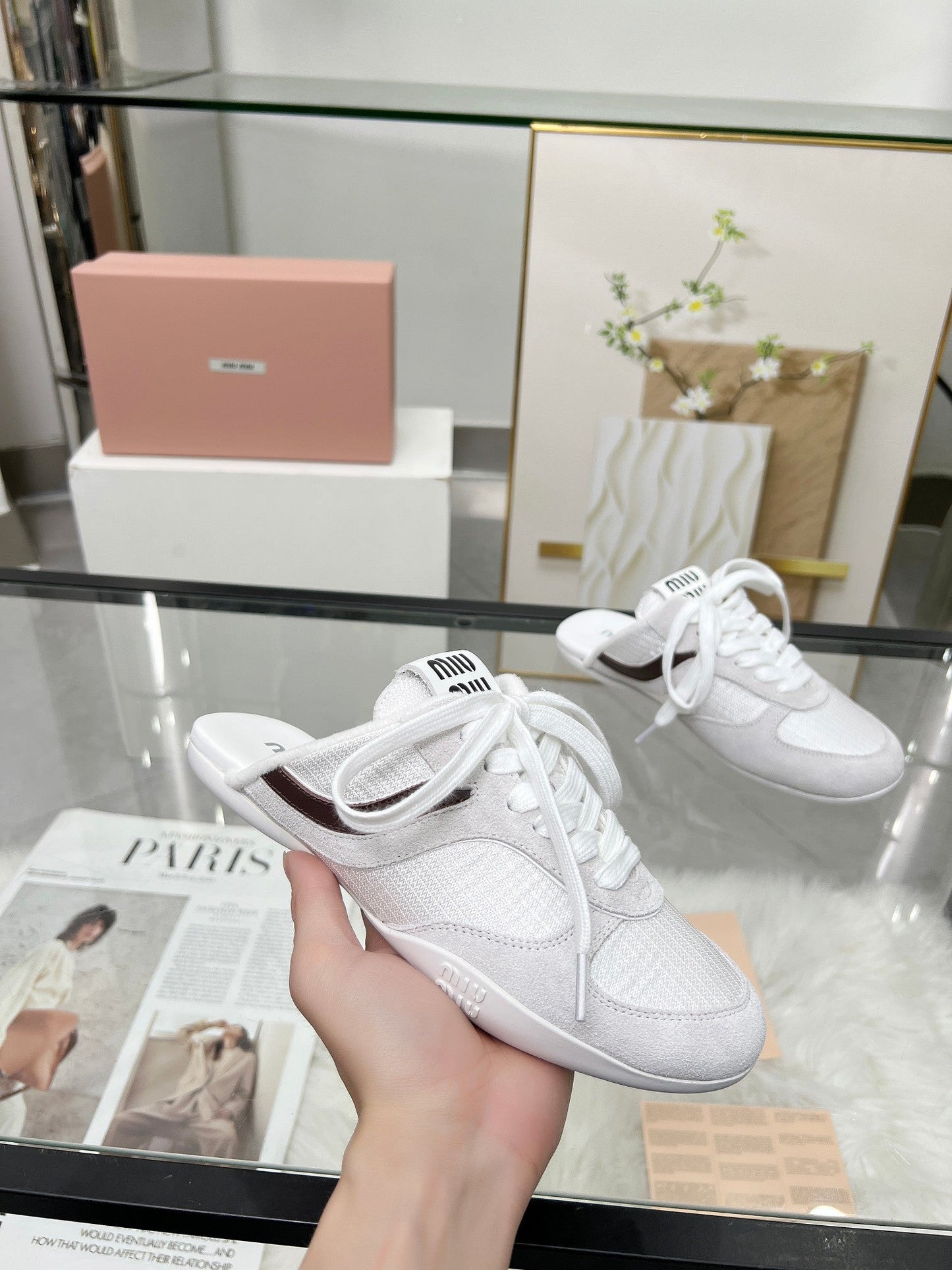 GYMNASIUM SNEAKERS MULES LIGHT GREY SUEDE AND WHITE TECHNICAL FABRIC