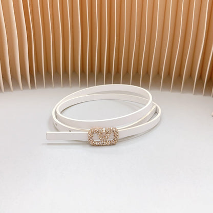 VL Belt 8mm Buckle Gold Diamond Leather White