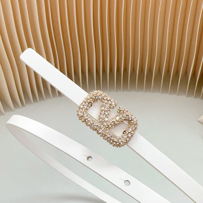 VL Belt 8mm Buckle Gold Diamond Leather White