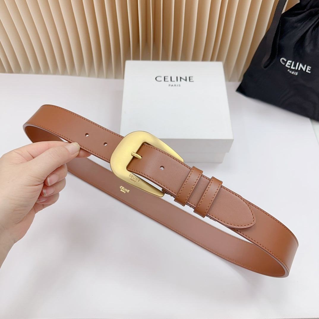 LARGE WESTERN 35 MM BELT BRONZE BROWN CALFSKIN GOLD HARDWARE