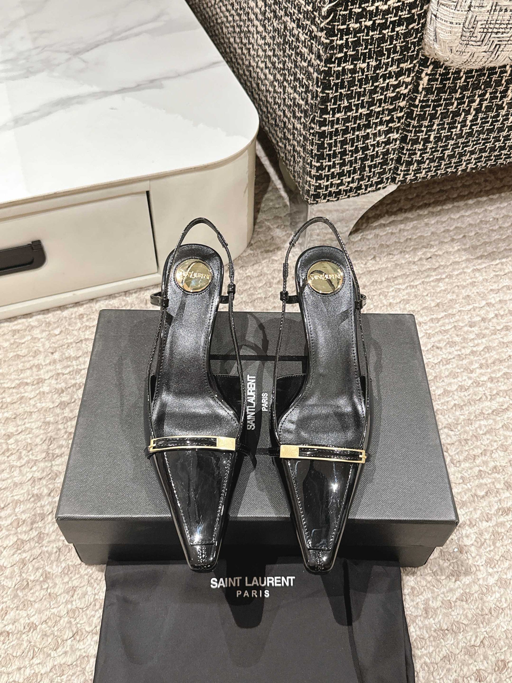 HIGH HEEL 7 CM SLINGBACK IN BLACK PATENT CALFSKIN