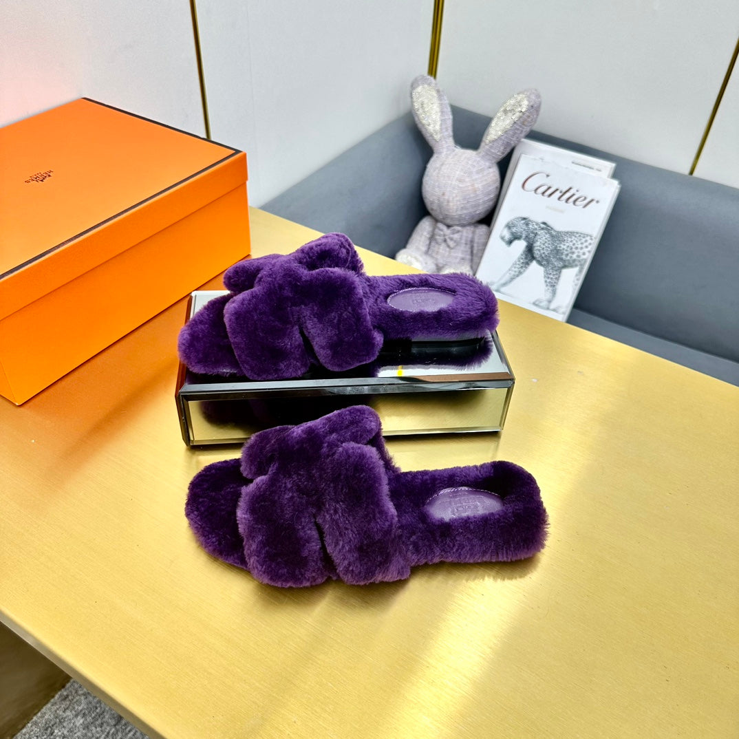 0RAN SHEARLING SANDALS PLUM PURPLE