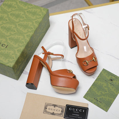 GG Sandales Cuir Noir Orange Ginger