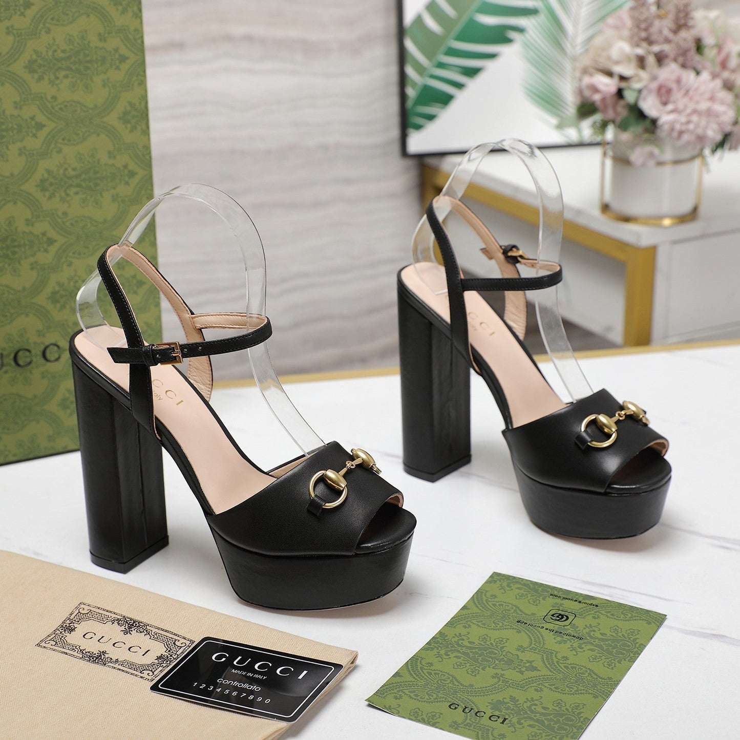 GG Sandales Cuir Noir Black