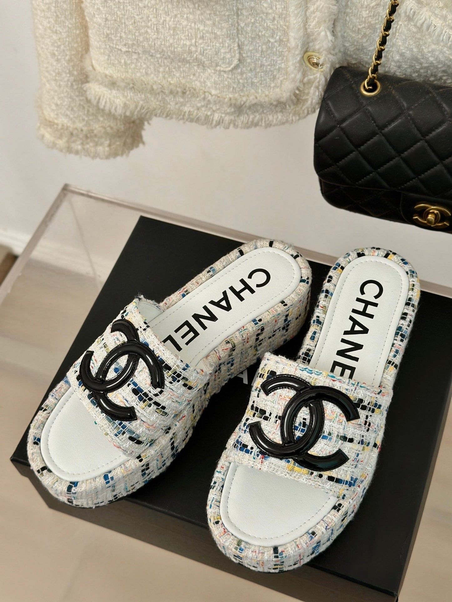CLASSIC SLIPPERS THICK SOLE IN MULTICOLOR TWEED