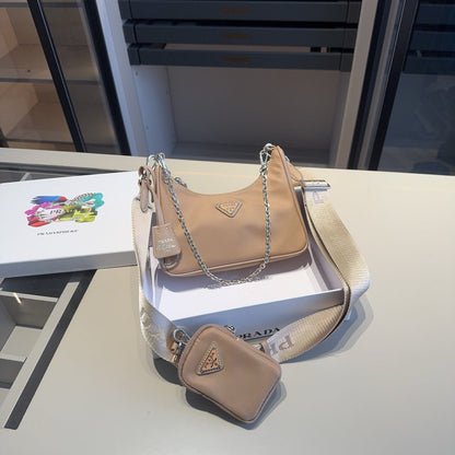HOBO RE-EDITION MINI BAG 22 IN TAN BROWN RE-NYLON SILVER HARDWARE