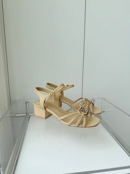 MID HEEL SANDALS IN FLAX YELLOW LAMBSKIN