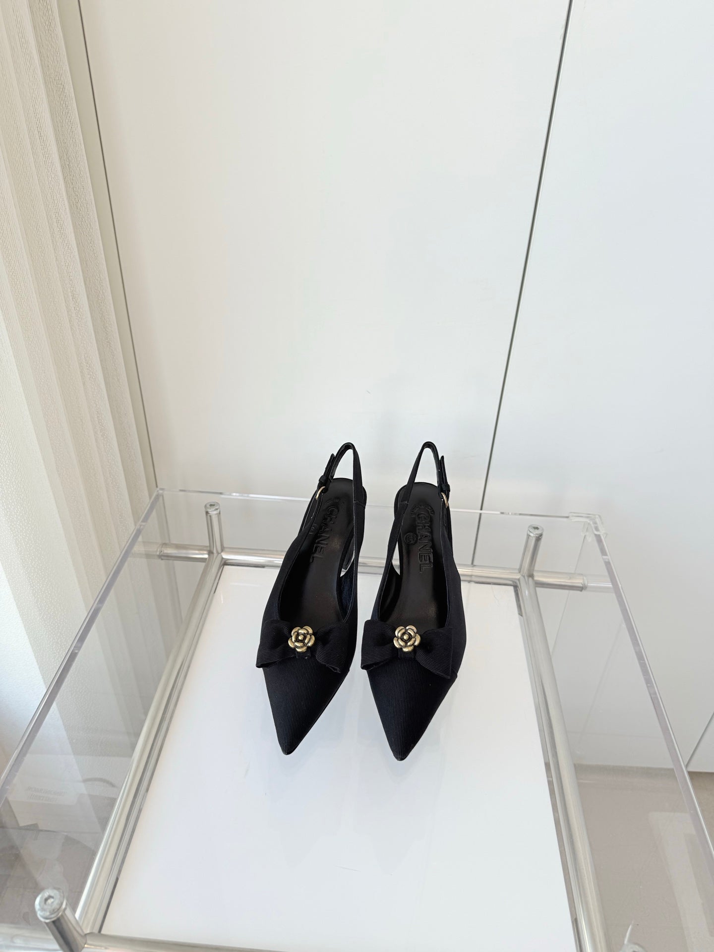 SLINGBACKS 65 MM IN BLACK CALFSKIN MIX CANVAS