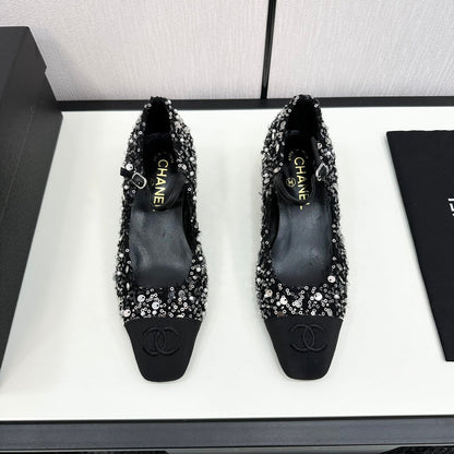 CC MARY JANE IN BLACK SEQUINS AND VELVET