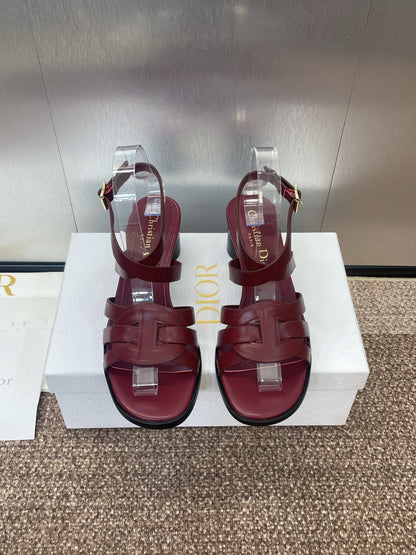 D-CLUB HIGH HEEL SLIDE 25S 55MM IN BURGUNDY RED CALFSKIN