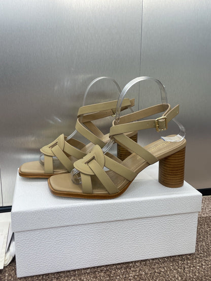 D-CLUB HIGH HEEL SLIDE 25S 80MM IN GOLDEN BEIGE CALFSKIN