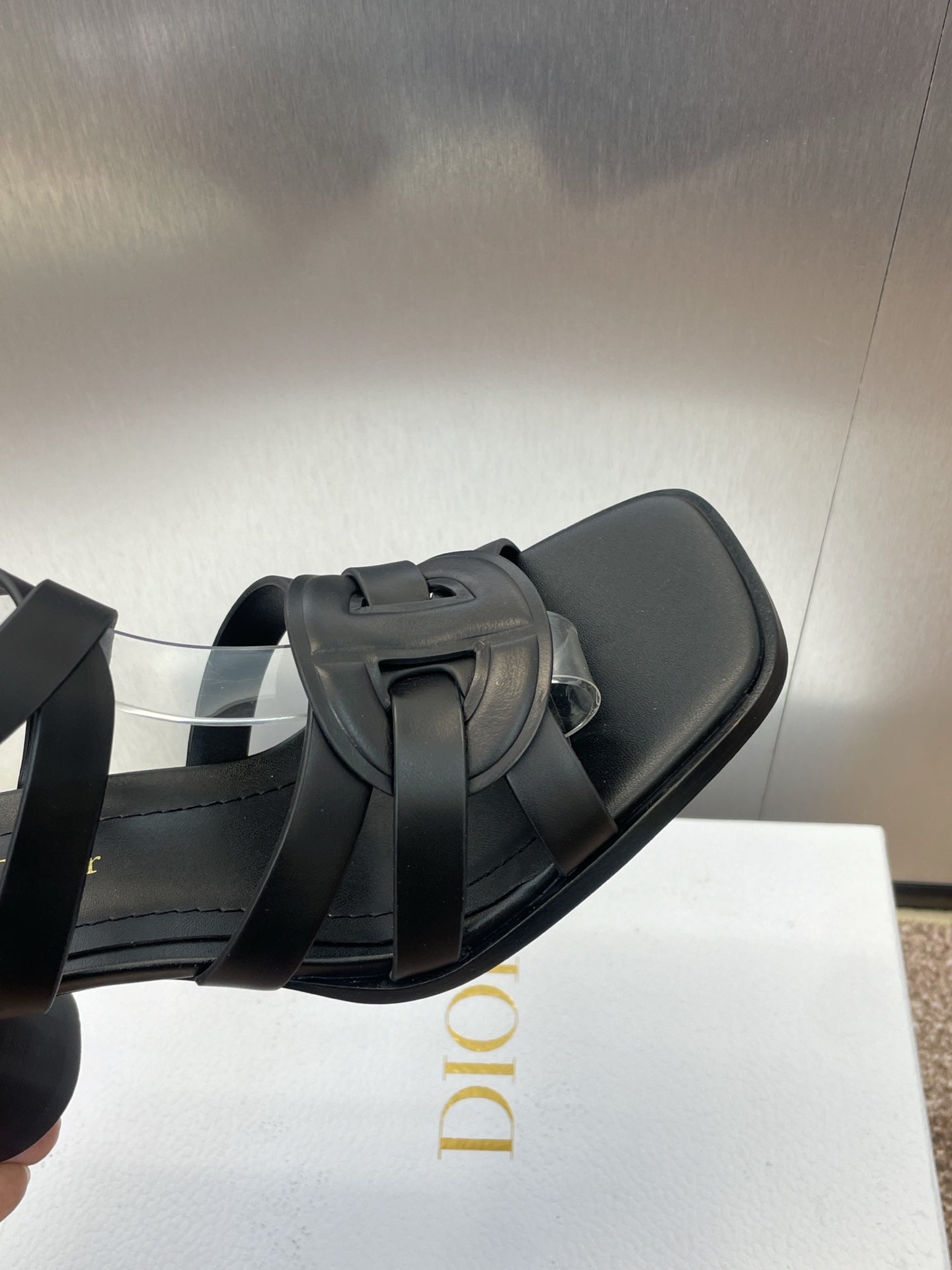 D-CLUB HIGH HEEL SLIDE 25S 80MM IN BLACK CALFSKIN