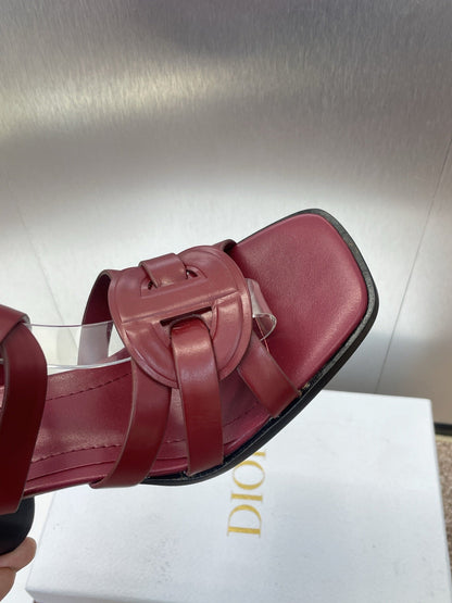 D-CLUB HIGH HEEL SLIDE 25S 80MM IN BURGUNDY RED CALFSKIN