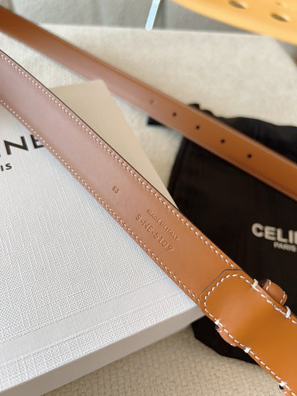 BELT 25MM TRIOMPHE LOGO CUT-OUT IN BROWN SMOOTH CALFSKIN WITH GOLD BUCKLE