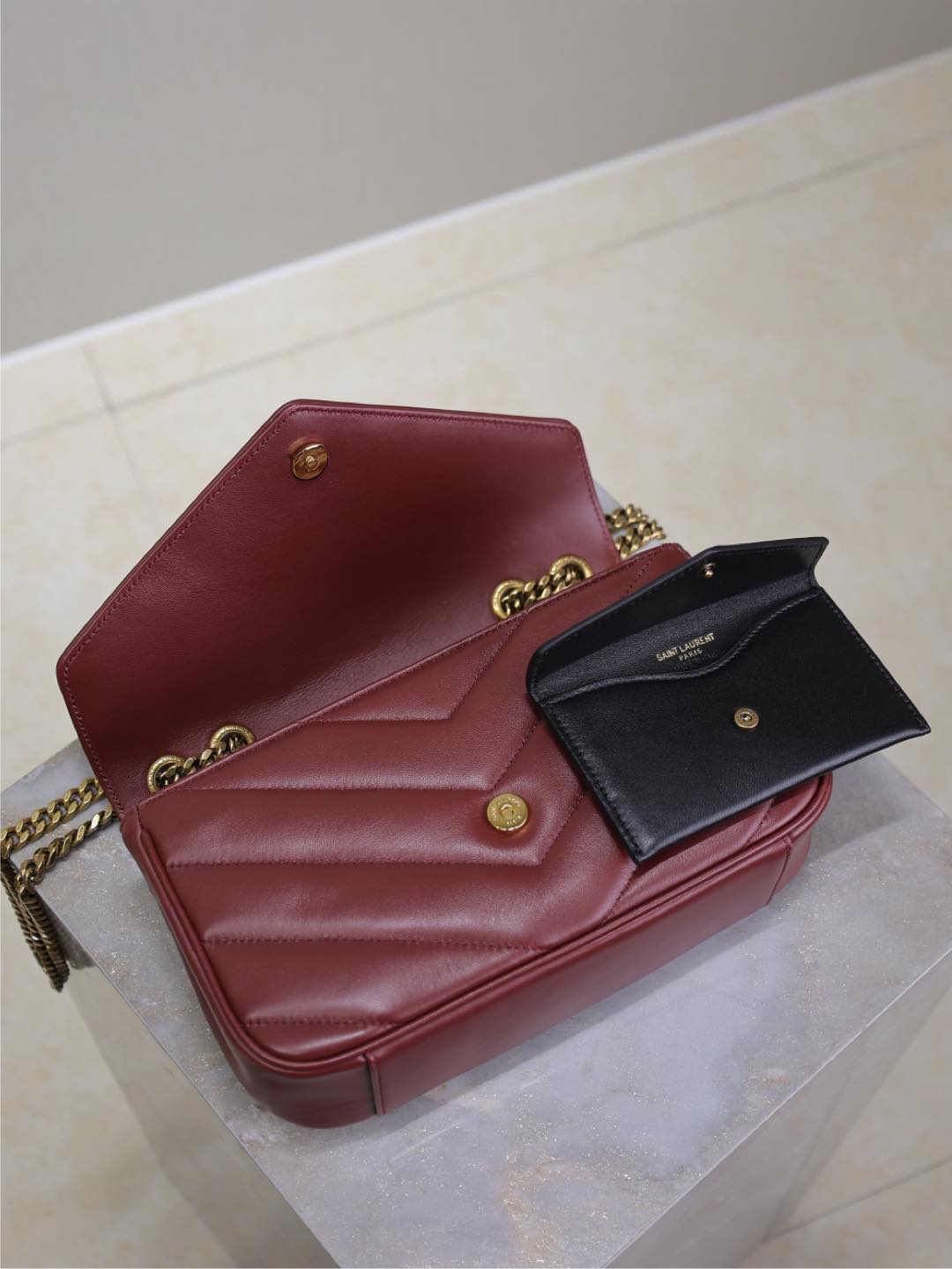 LOULOU SMALL 24 IN BURGUNDY RED SHEEPSKIN GOLD HARDWARE