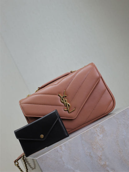 LOULOU SMALL 24 IN SALMON PINK SHEEPSKIN GOLD HARDWARE