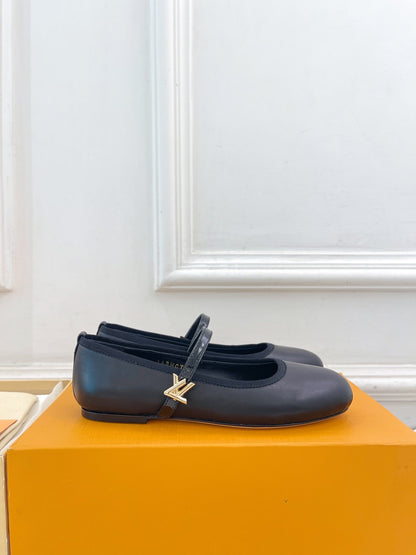 LV WOMEN ROMY FLAT BALLERINA IN BLACK METALLIC LAMBSKIN