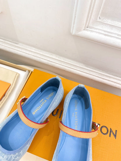 LV WOMEN ROMY FLAT BALLERINA IN LIGHT BLUE MONOGRAM DENIM