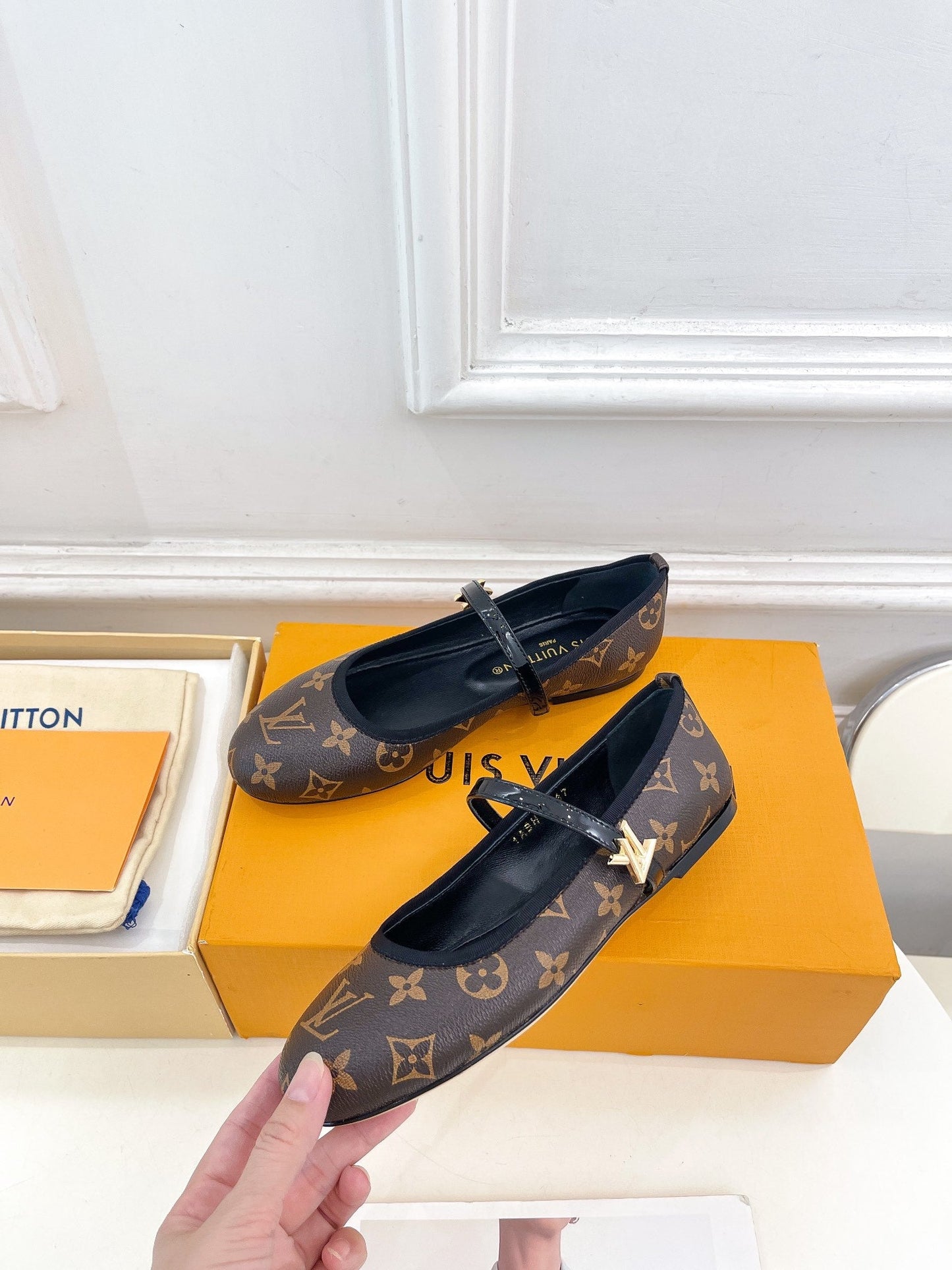 LV WOMEN ROMY FLAT BALLERINA IN CHOCOLATE BROWN MONOGRAM CALFSKIN