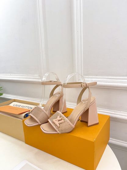 LV WOMEN HIGH SANDAL IN BEIGE CREAM CALFSKIN